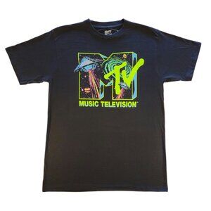 New Men's MTV Vintage 90s Graphic T Shirt Cotton Tee Black Large Space